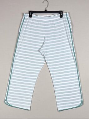Pastel Mint Stripe Cotton Pajama Pants Large Coastal Lounge Sleepwear